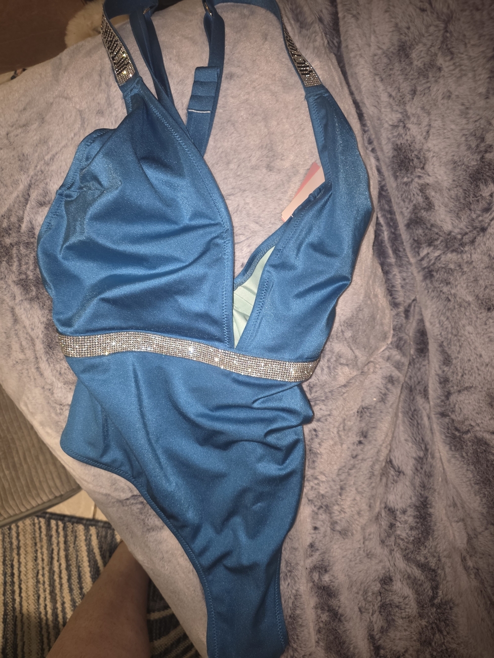 Victoria's Secret Teal Blue One-Piece Swimsuit with Rhinestone Trim